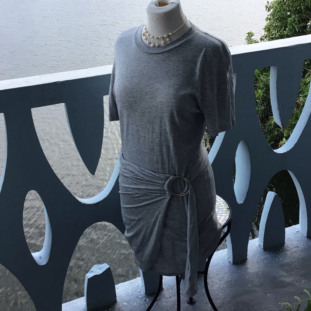 Ba&sh Erika Grey Casual Tie-Waist Short Sleeve Dress